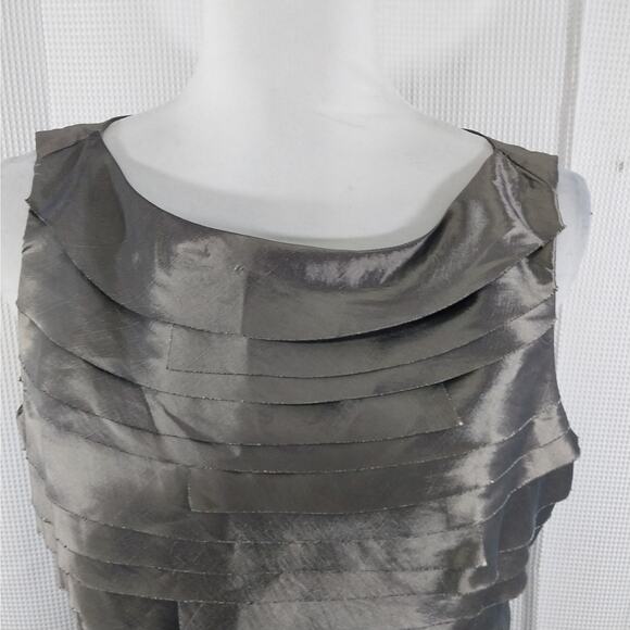 LONDON TIMES! METALLIC SILVE GRAY "RAG/SCRAP" LAYERED/TIERED TANK DRESS! SZ 12P - Picture 5 of 11